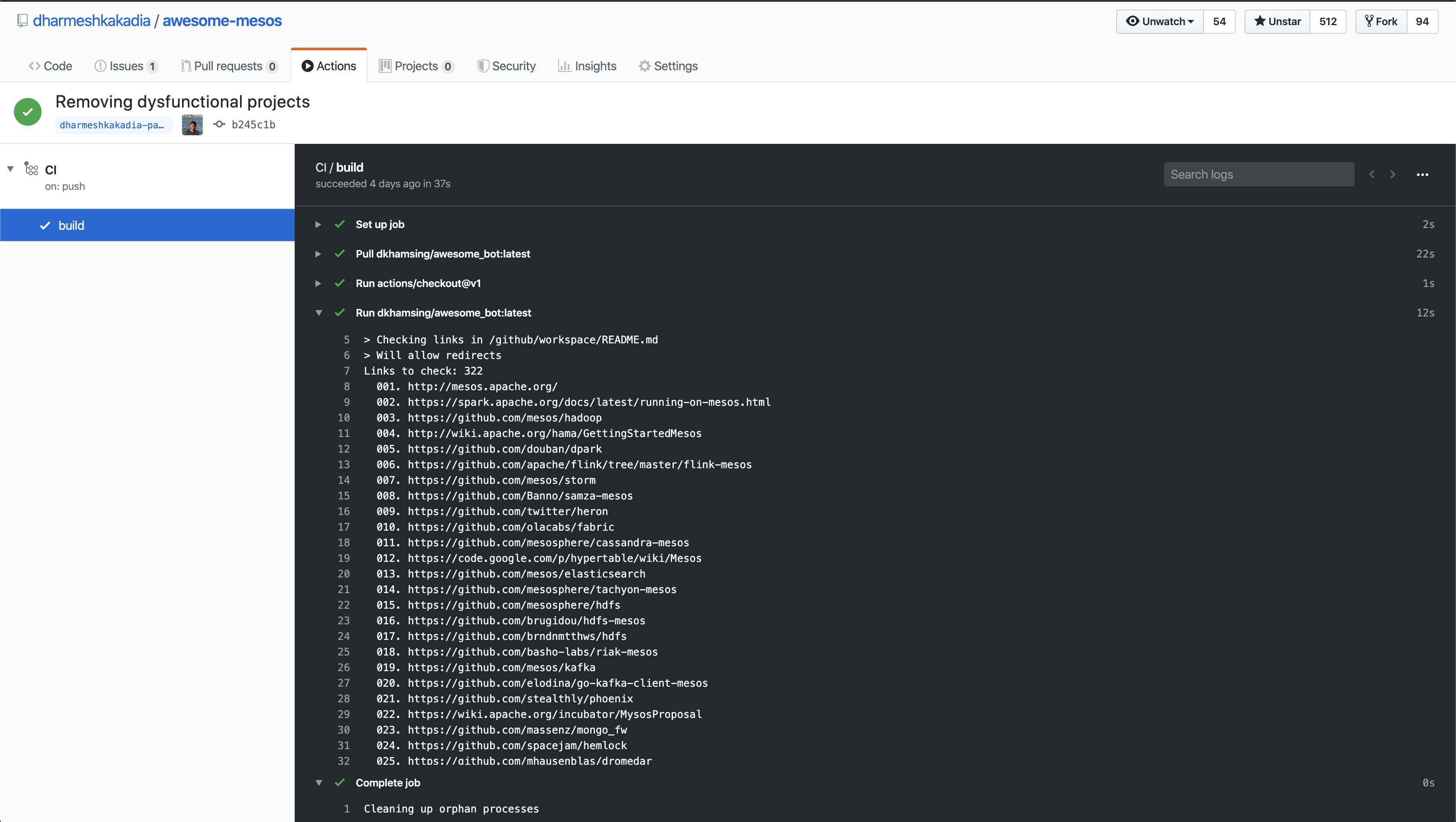 Github actions logs